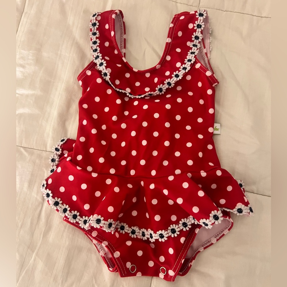 Snapping Turtle 3-6 months Red One-Piece Polka Dot Swimsuit - Picture 4 of 4